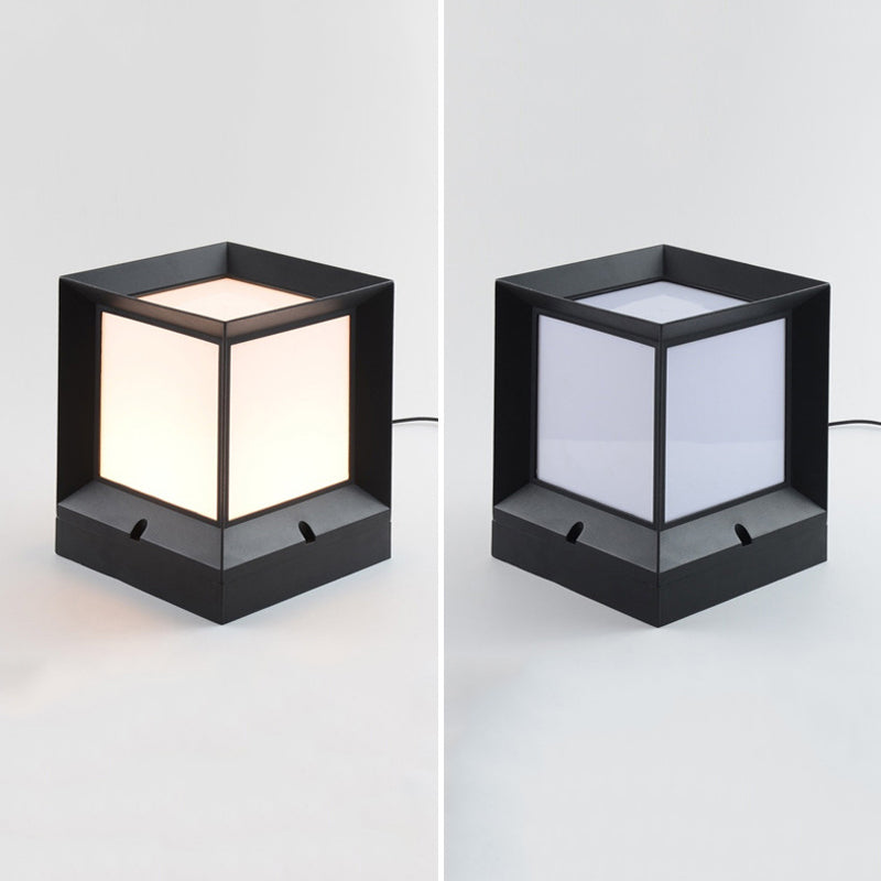 Rectangular Shape Metal Pillar Lamp Modern Style 1 Light Waterproof Outdoor Light in Black