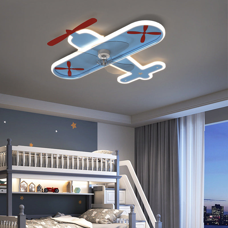 3-Blade Blue Ceiling Fan Metallic Fan with Light for Children's Room