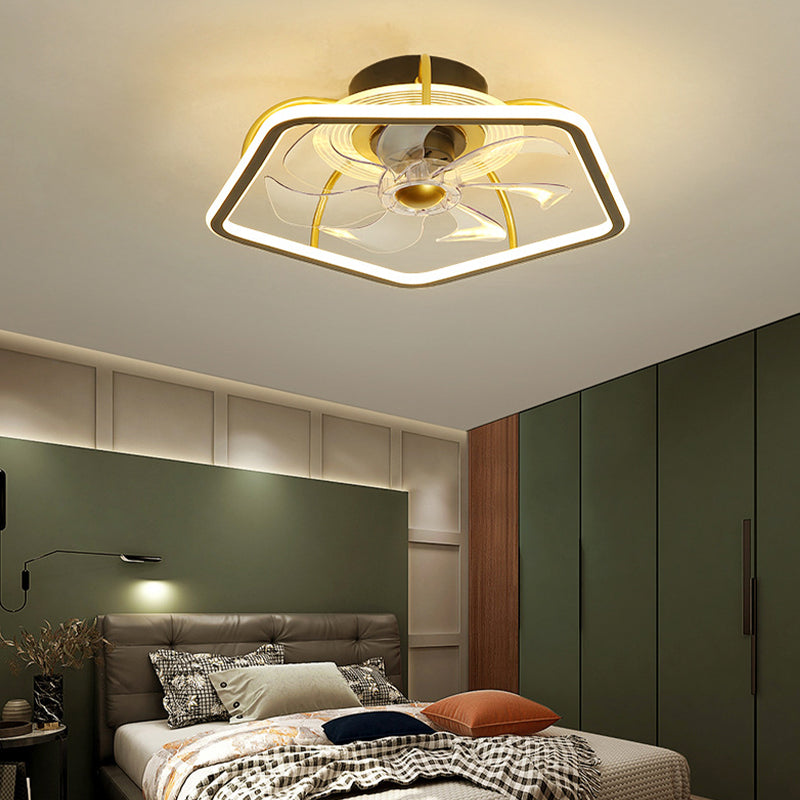 7-Blade Modernism Ceiling Fan Black/Golden Fan with Light for Bedroom