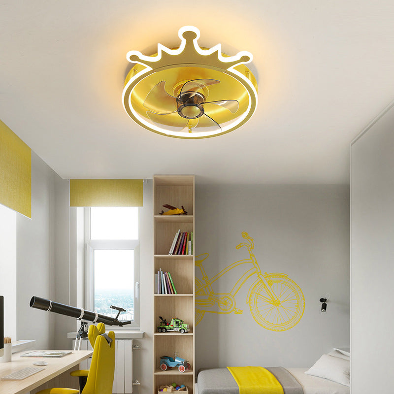 5-Blade LED Children Ceiling Fan Metallic Golden Fan with Light for Home