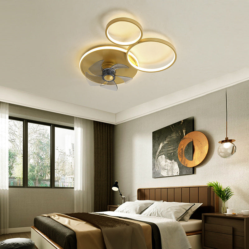 5-Blade Modernism LED Ceiling Fan Metallic Golden Fan with Light for Bedroom