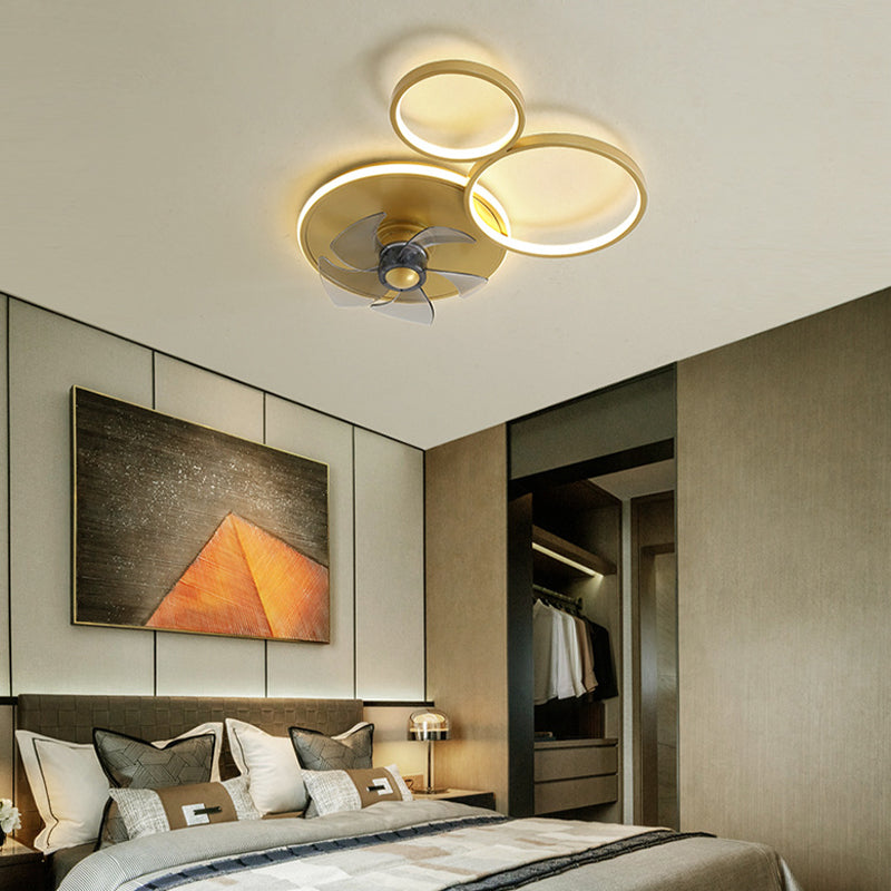 5-Blade Modernism LED Ceiling Fan Metallic Golden Fan with Light for Bedroom