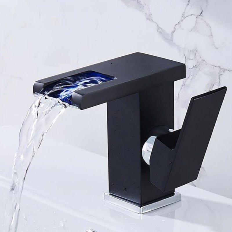 Modern Vessel Sink Faucet Brass Lever Handles LED Waterfall Basin Lavatory Faucet