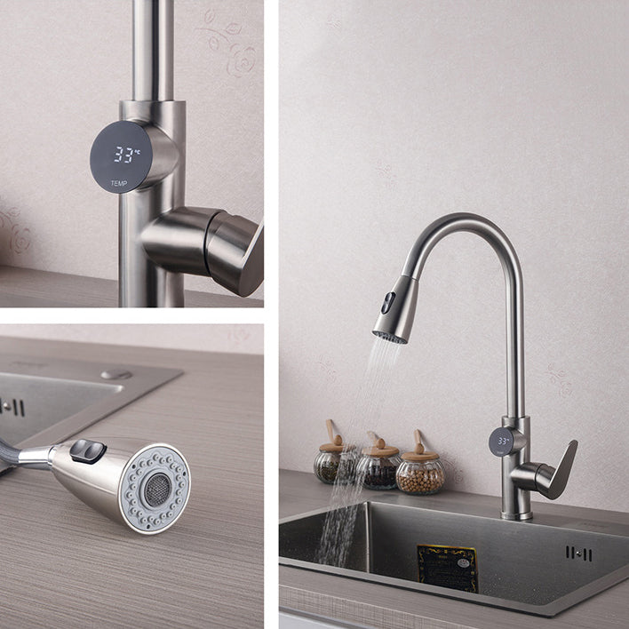 Modern Style Kitchen Faucet Stainless Steel 1-Handle High Arc Retractable Kitchen Faucet