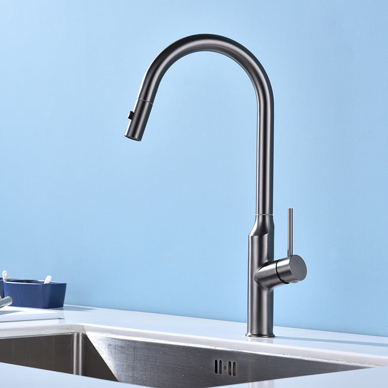 Modern Kitchen Faucet Stainless Steel 1-Handle High Arc Retractable Kitchen Faucet