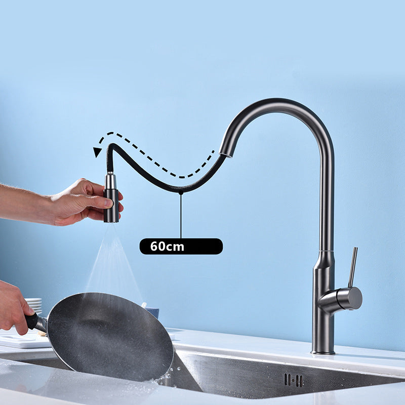 Modern Kitchen Faucet Stainless Steel 1-Handle High Arc Retractable Kitchen Faucet