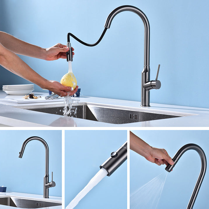 Modern Kitchen Faucet Stainless Steel 1-Handle High Arc Retractable Kitchen Faucet