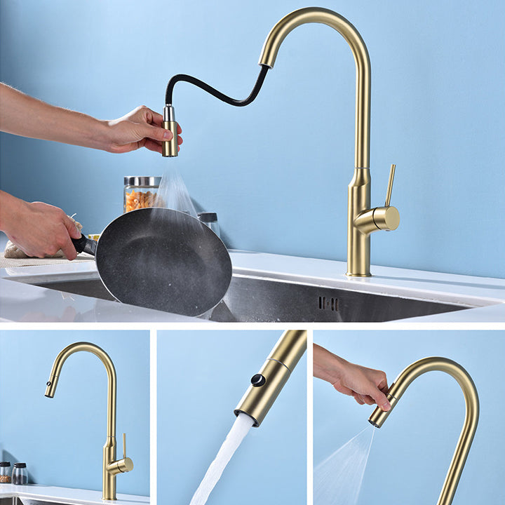 Modern Kitchen Faucet Stainless Steel 1-Handle High Arc Retractable Kitchen Faucet