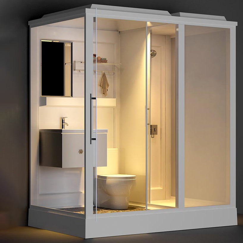 Contemporary Rectangle Shower Stall Clear Framed Shower Stall with Ceiling