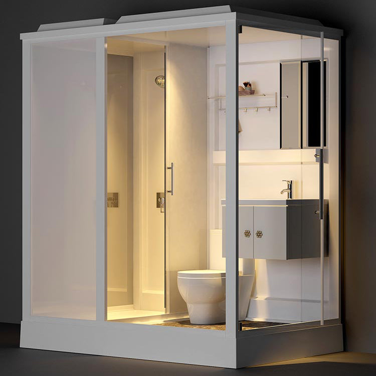 Contemporary Rectangle Shower Stall Clear Framed Shower Stall with Ceiling