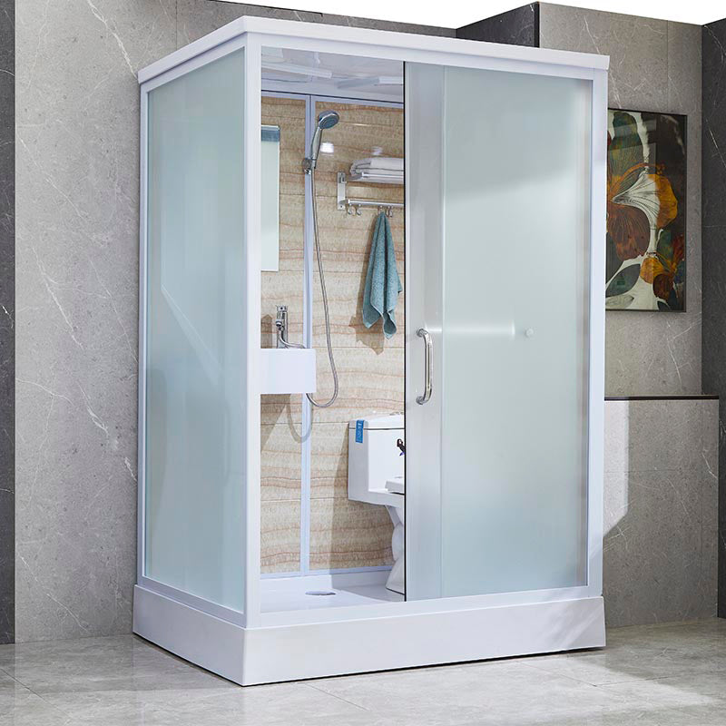 Contemporary Rectangle Shower Stall Clear Framed Shower Stall with Ceiling