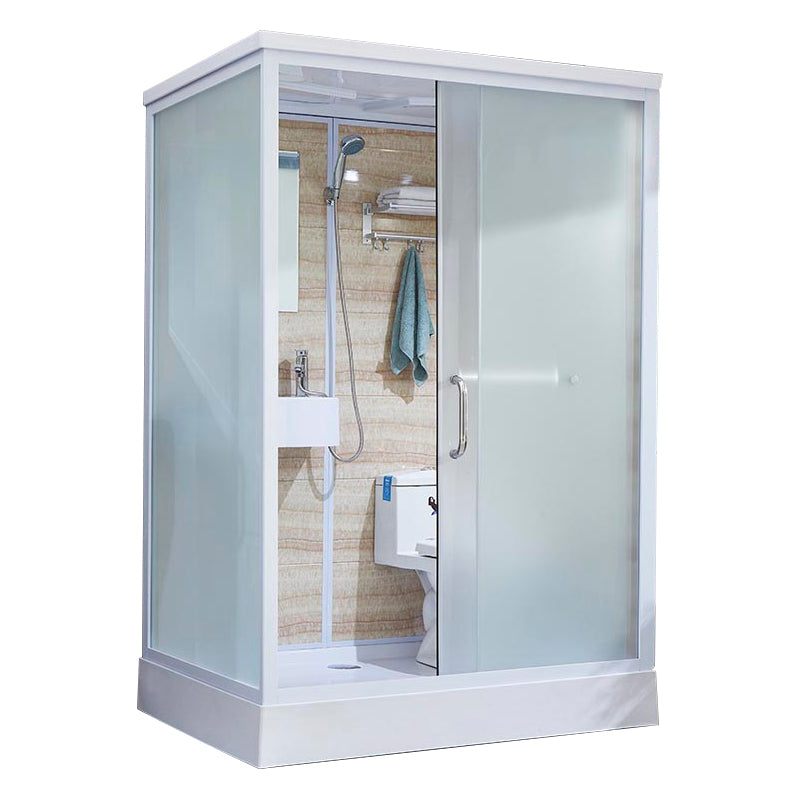 Contemporary Rectangle Shower Stall Clear Framed Shower Stall with Ceiling