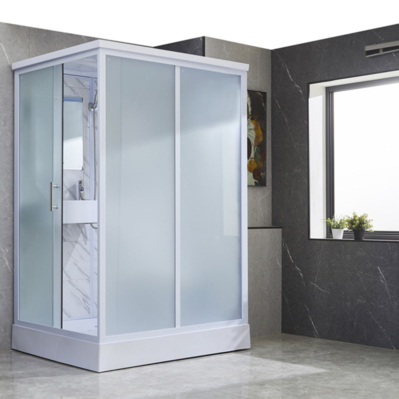 Rectangular Frosted Glass Shower Enclosure Single Sliding Framed Shower Enclosure