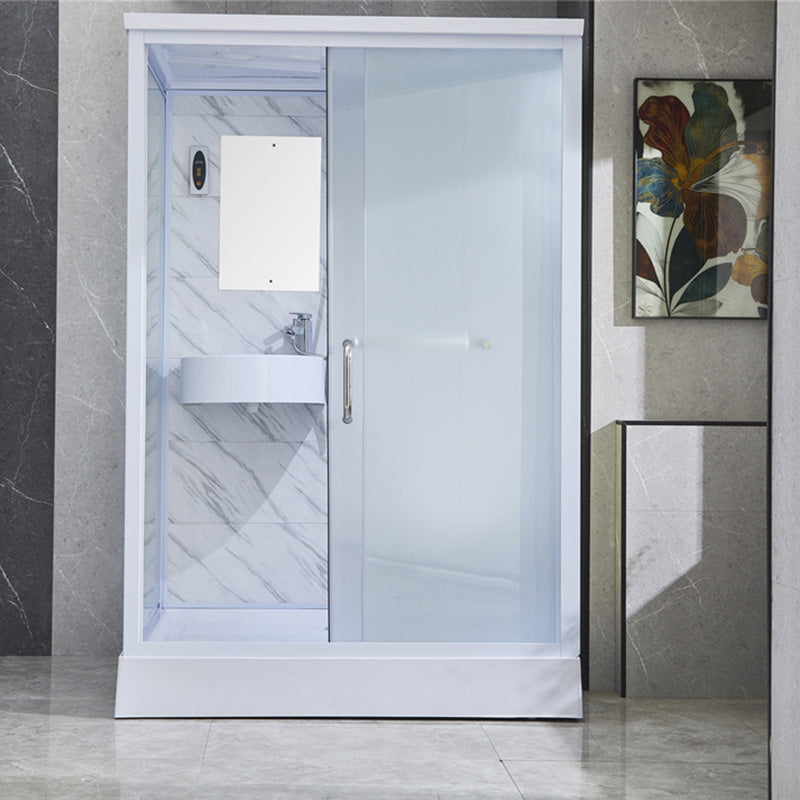 Rectangular Frosted Glass Shower Enclosure Single Sliding Framed Shower Enclosure