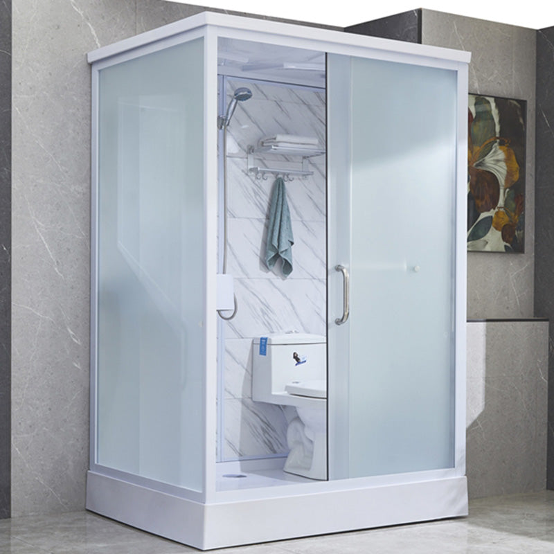 Rectangular Frosted Glass Shower Enclosure Single Sliding Framed Shower Enclosure