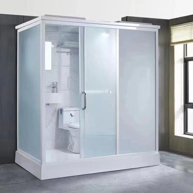 Rectangular Frosted Glass Shower Enclosure Single Sliding Framed Shower Enclosure