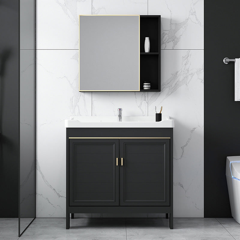 Modern Metal Sink Cabinet Mirror Wall-Mounted Bathroom Vanity Cabinet in Black