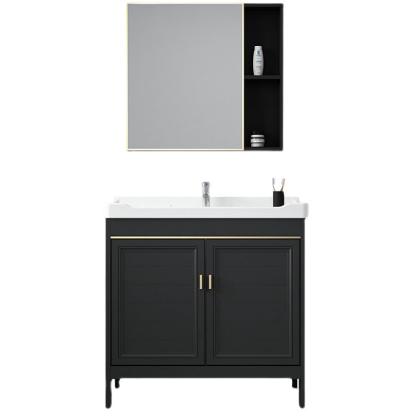 Modern Metal Sink Cabinet Mirror Wall-Mounted Bathroom Vanity Cabinet in Black