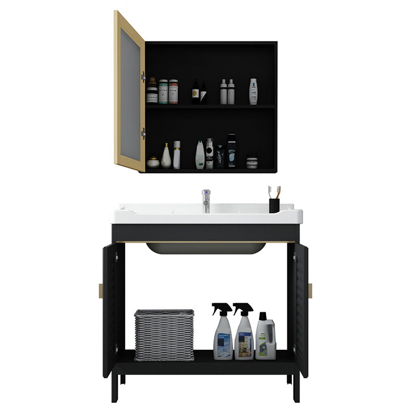 Modern Metal Sink Cabinet Mirror Wall-Mounted Bathroom Vanity Cabinet in Black