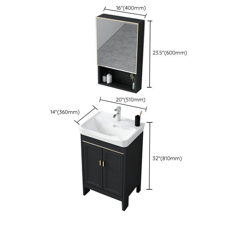 Modern Metal Sink Cabinet Mirror Wall-Mounted Bathroom Vanity Cabinet in Black