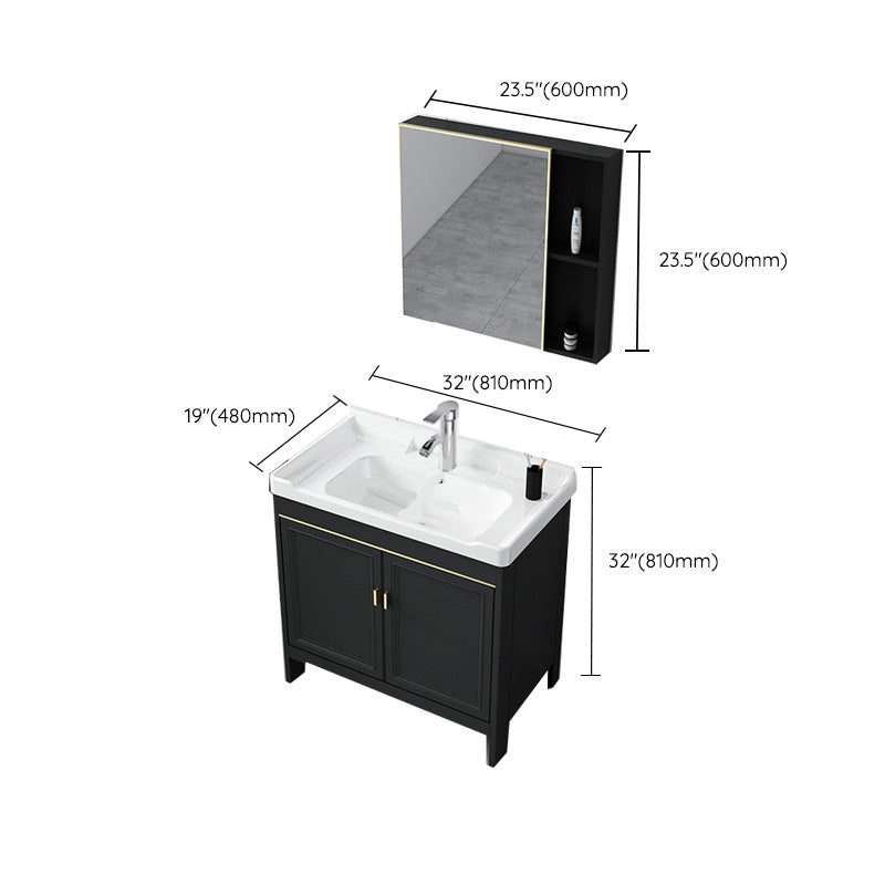 Modern Metal Sink Cabinet Mirror Wall-Mounted Bathroom Vanity Cabinet in Black