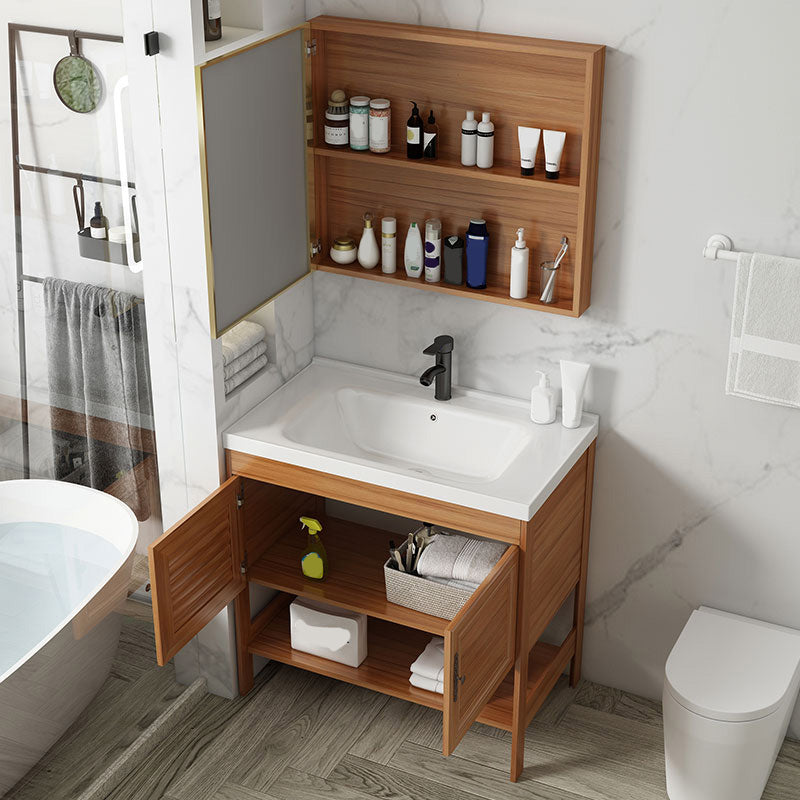 Contemporary Vanity Sink Wooden Mirror Cabinet Bathroom Space Saver Vanity