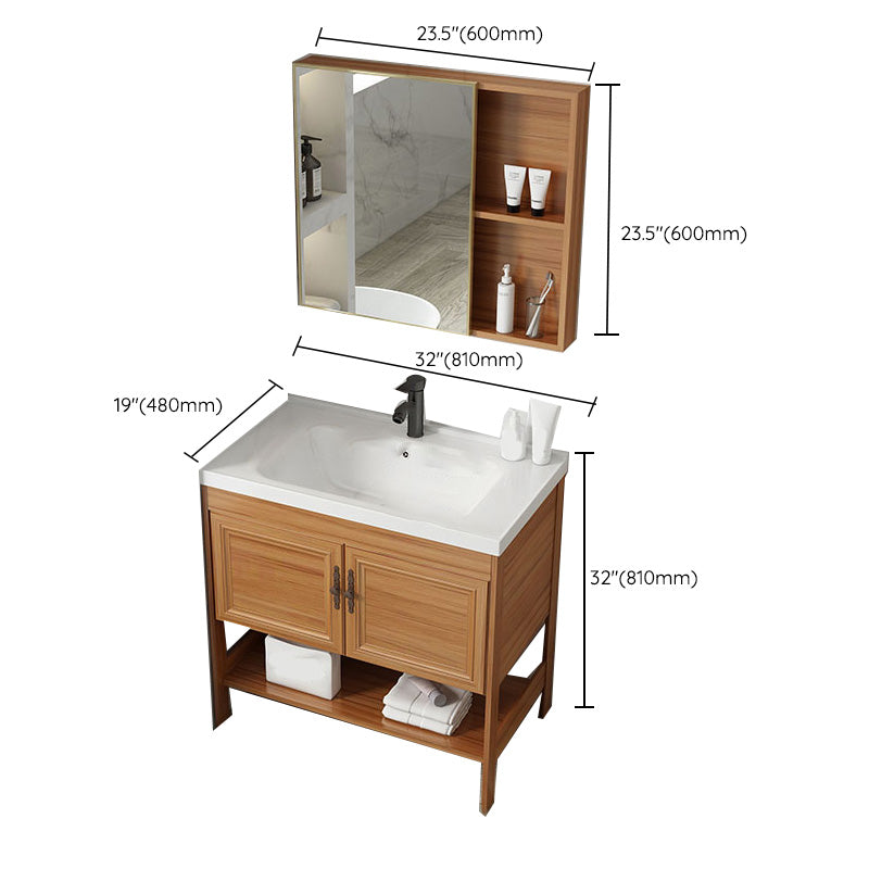 Contemporary Vanity Sink Wooden Mirror Cabinet Bathroom Space Saver Vanity