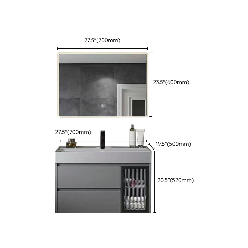 Drawers Bathroom Vanity Metal Single Sink Grey Rectangle Wall Mount Vanity Set with Mirror