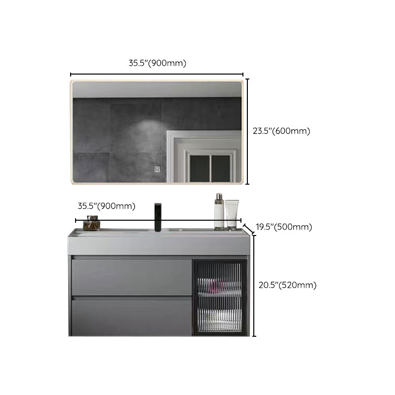 Drawers Bathroom Vanity Metal Single Sink Grey Rectangle Wall Mount Vanity Set with Mirror