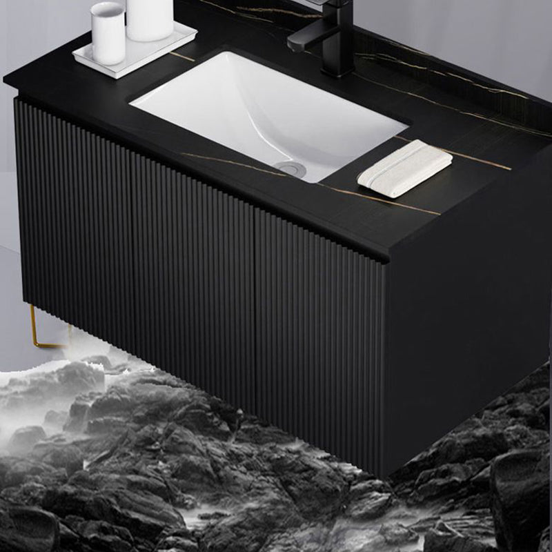 Contemporary Bathroom Sink Cabinet Wall-Mounted Mirror Cabinet Vanity Cabinet in Black