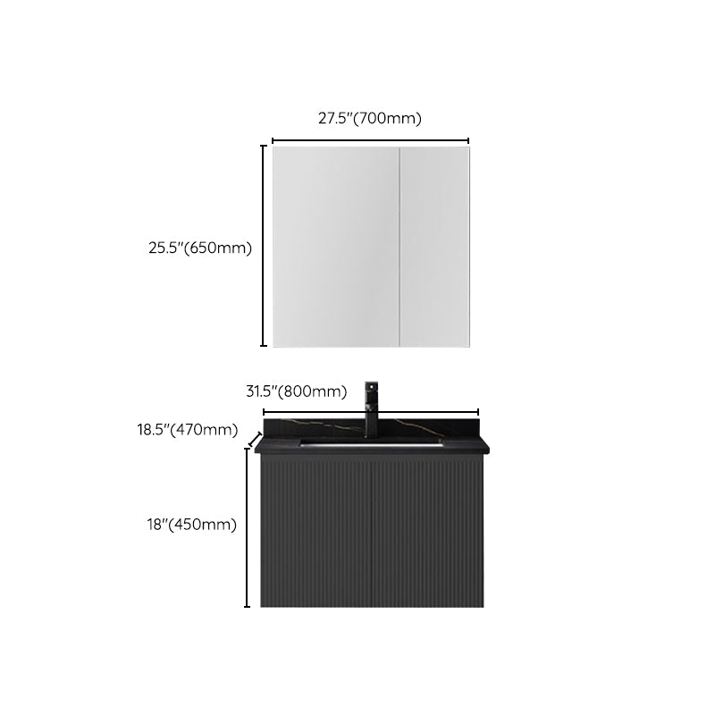 Contemporary Bathroom Sink Cabinet Wall-Mounted Mirror Cabinet Vanity Cabinet in Black