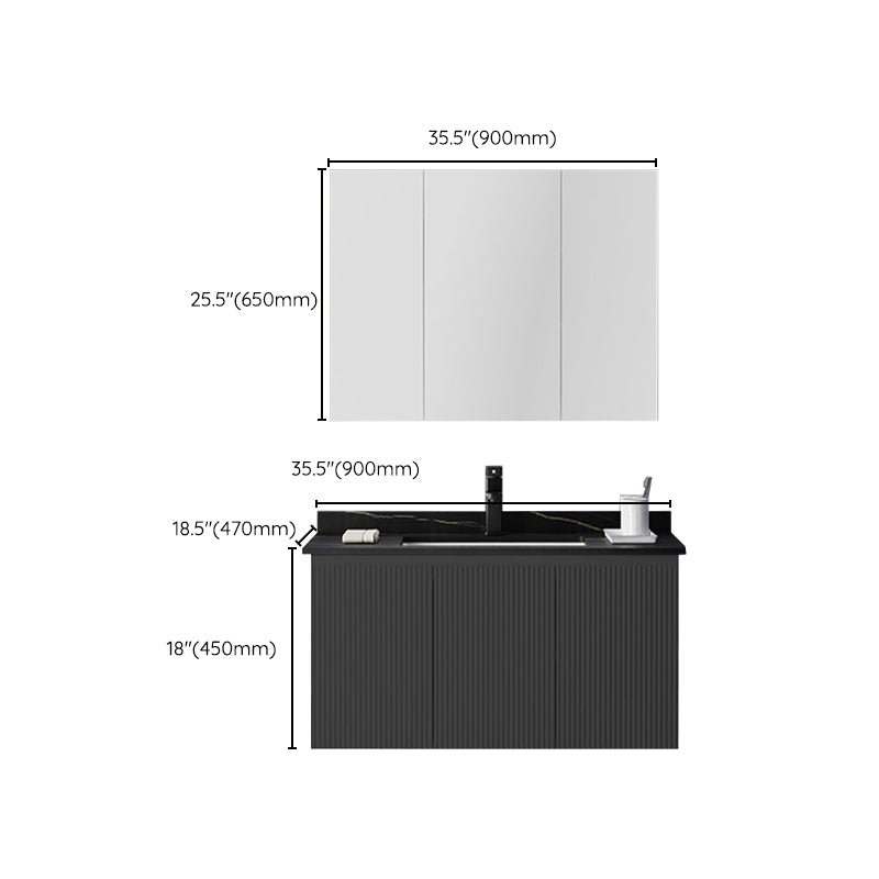 Contemporary Bathroom Sink Cabinet Wall-Mounted Mirror Cabinet Vanity Cabinet in Black