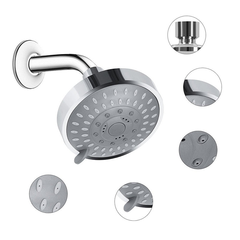 Silver Round Fixed Shower Head Modern Style Wall-Mount Showerhead