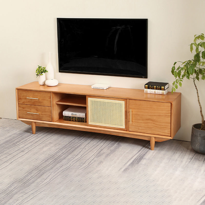 Solid Wood TV Media Console Scandinavian TV Stand with 2 Drawers