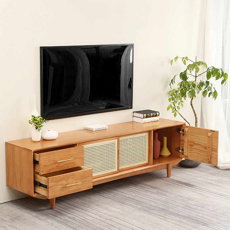 Solid Wood TV Media Console Scandinavian TV Stand with 2 Drawers