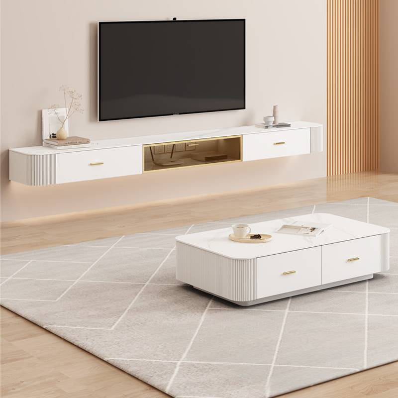 Glam TV Media Stand Stone Wall-mounted TV Media Console with Drawers