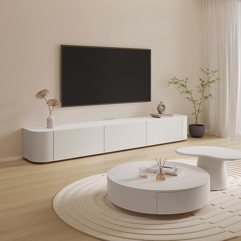 Contemporary TV Stand Enclosed Storage White Wood TV Media Console with Storage