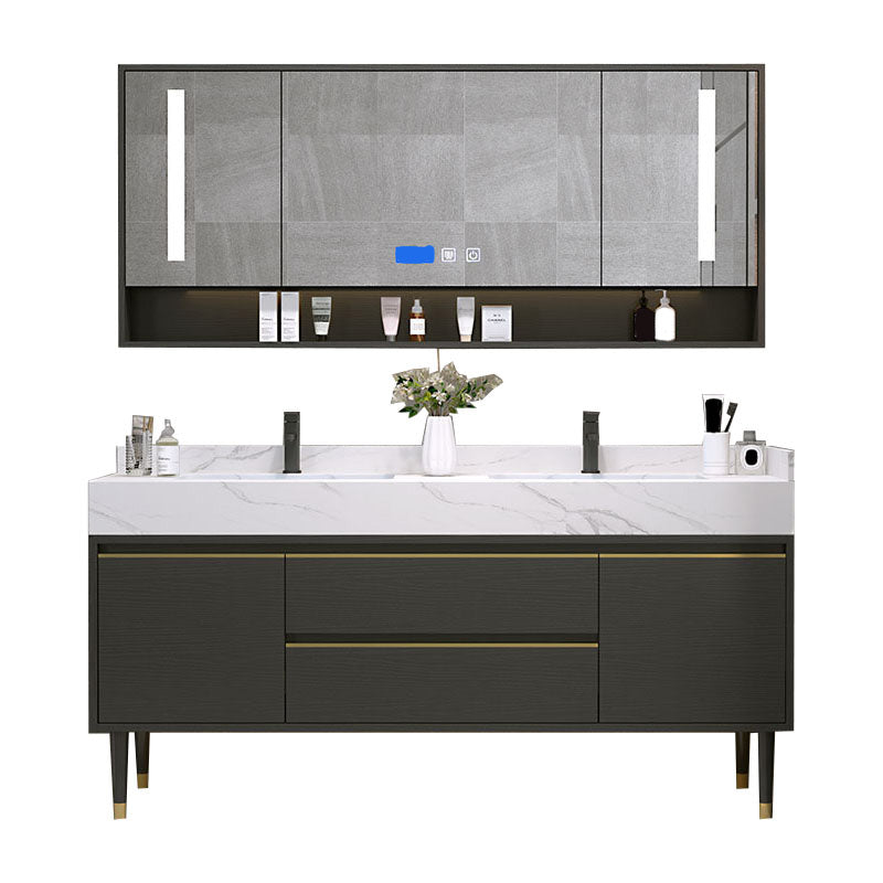 Metal Frame Vanity Drawers Rectangle Black Mirror Bathroom Vanity Set with 2 Doors