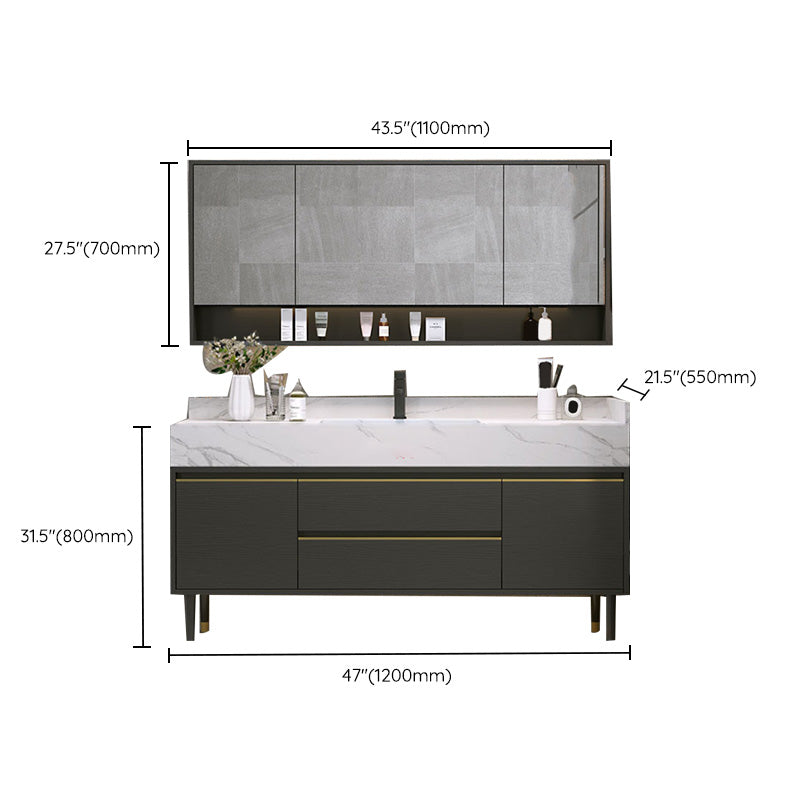 Metal Frame Vanity Drawers Rectangle Black Mirror Bathroom Vanity Set with 2 Doors