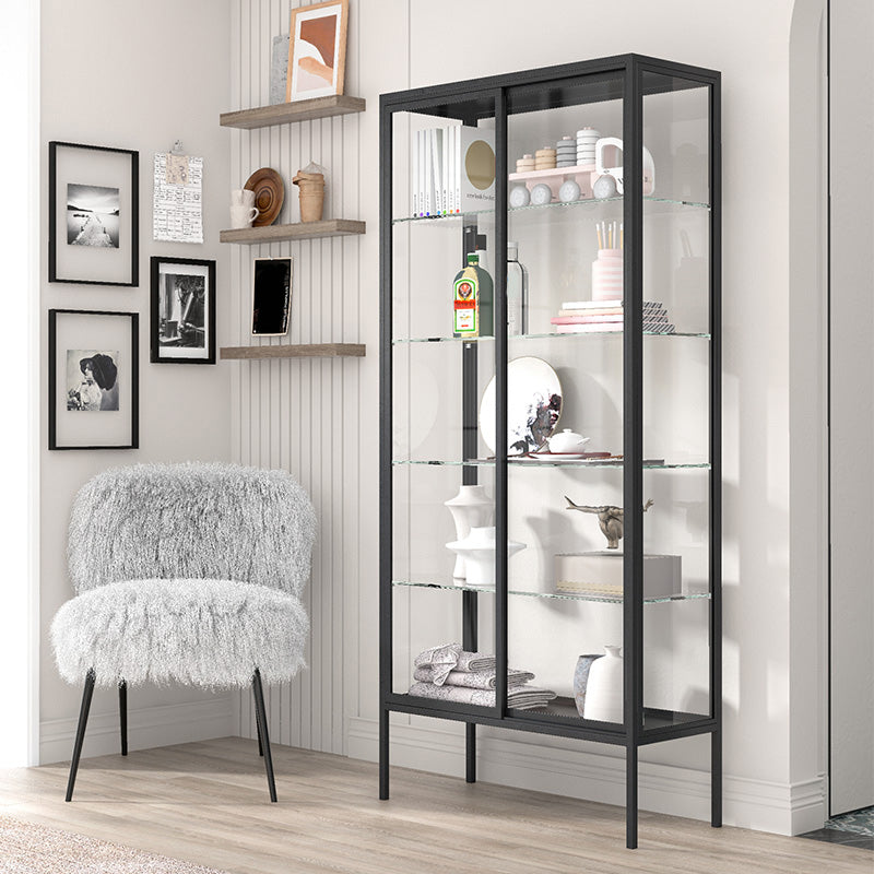 Industrial Metal Curio Cabinet Glass Doors Standard Display Cabinet for Living Room