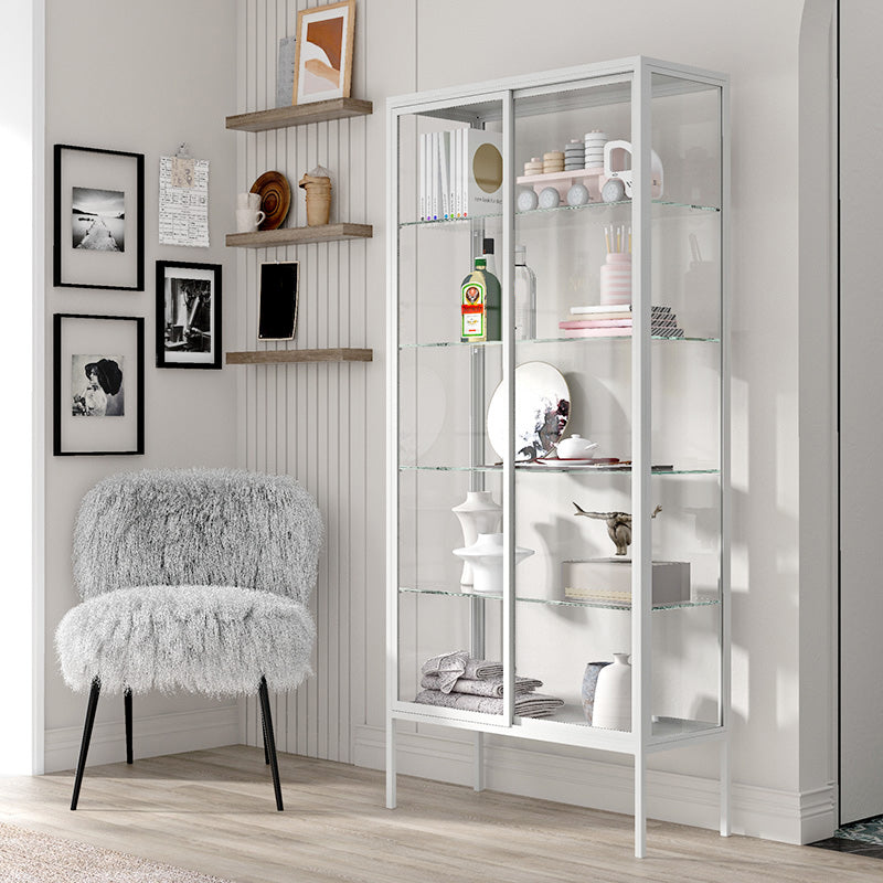 Industrial Metal Curio Cabinet Glass Doors Standard Display Cabinet for Living Room