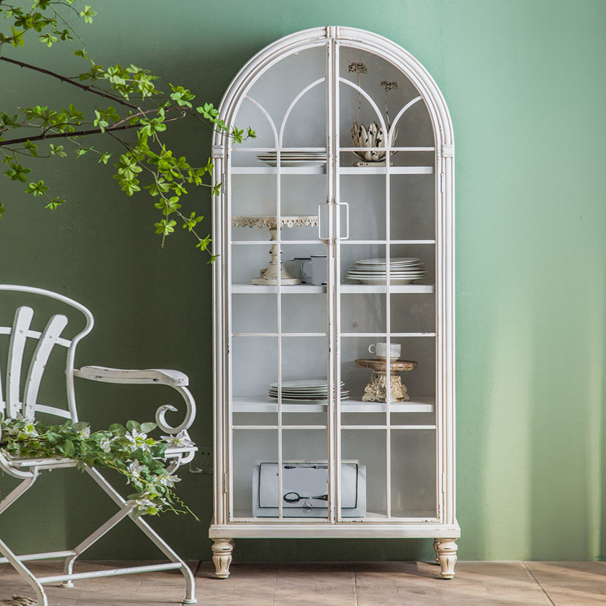 Traditional Pine Display Stand White Storage Cabinet for Living Room