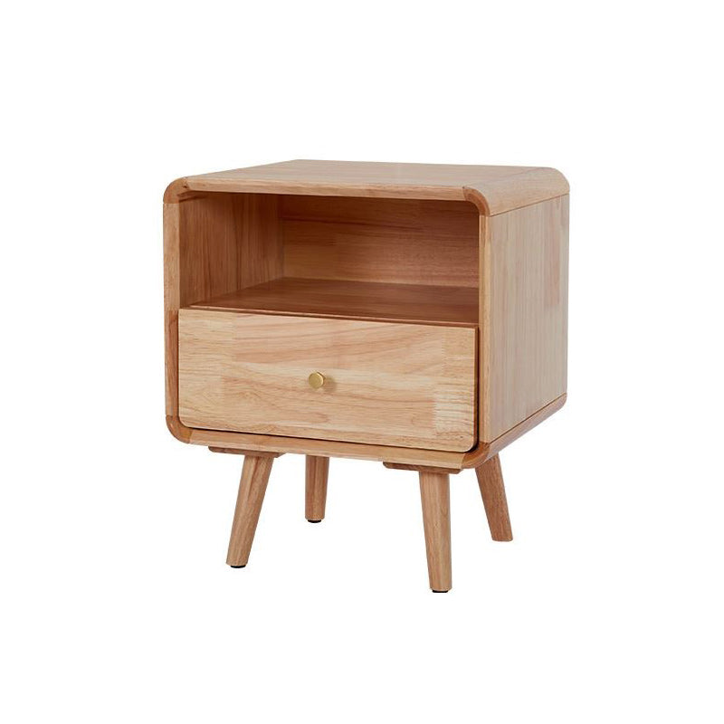 1 Drawer Solid Wood Nightstand 1 Shelf Modern Night Table with Legs ,20.9" Tall