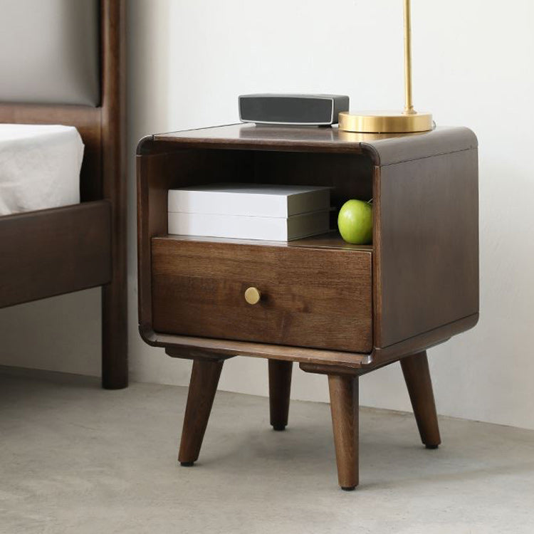 1 Drawer Solid Wood Nightstand 1 Shelf Modern Night Table with Legs ,20.9" Tall