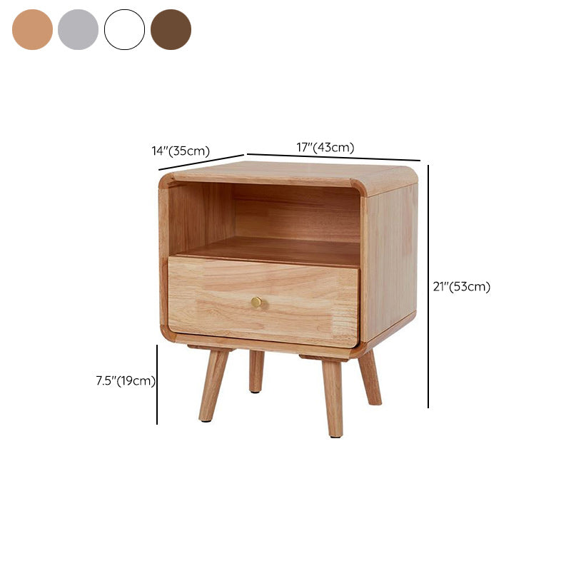 1 Drawer Solid Wood Nightstand 1 Shelf Modern Night Table with Legs ,20.9" Tall