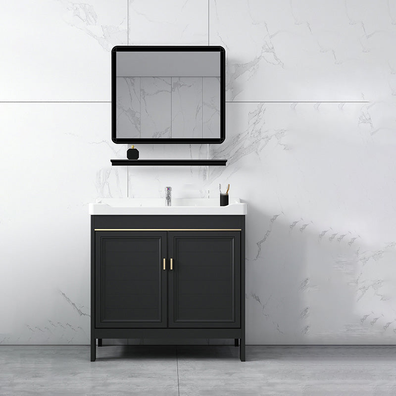 Modern Metal Sink Cabinet Mirror Wall-Mounted Bathroom Vanity Cabinet in Black