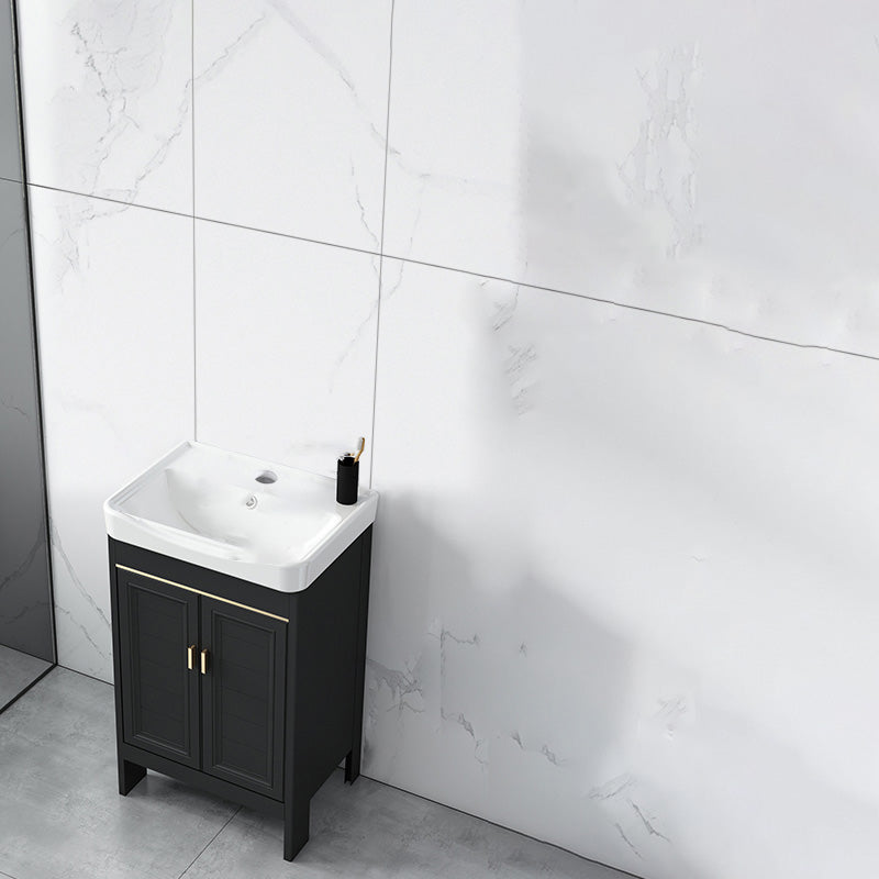 Modern Metal Sink Cabinet Mirror Wall-Mounted Bathroom Vanity Cabinet in Black
