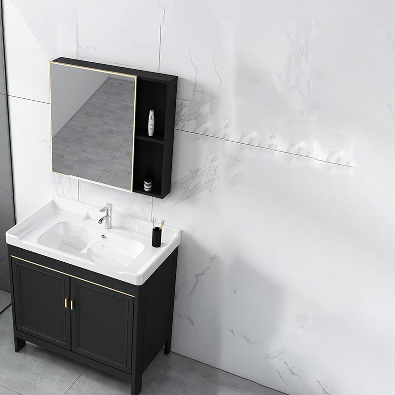 Modern Metal Sink Cabinet Mirror Wall-Mounted Bathroom Vanity Cabinet in Black