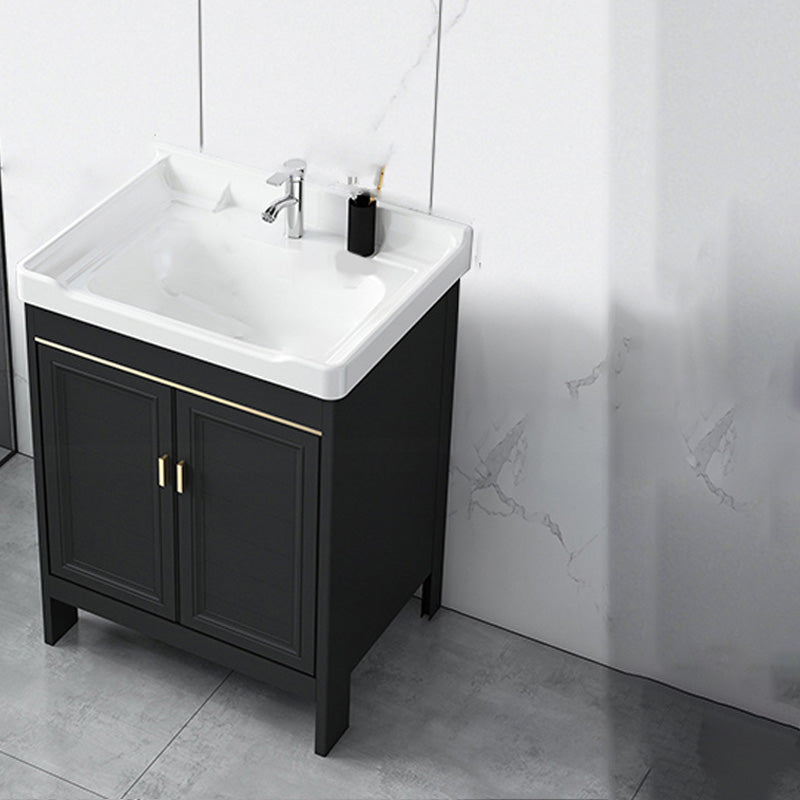 Modern Metal Sink Cabinet Mirror Wall-Mounted Bathroom Vanity Cabinet in Black