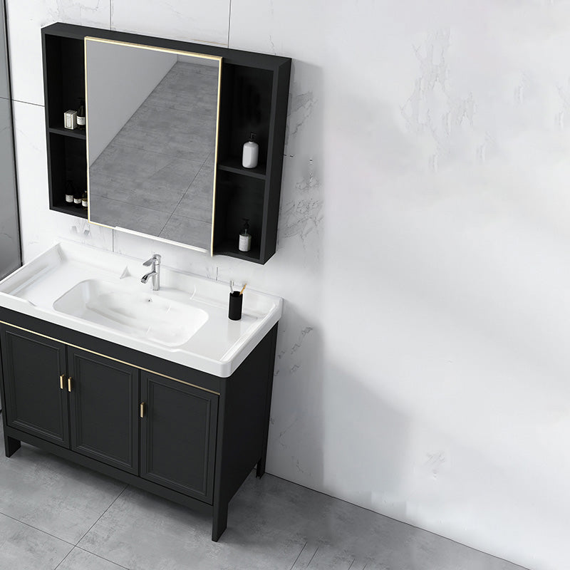 Modern Metal Sink Cabinet Mirror Wall-Mounted Bathroom Vanity Cabinet in Black